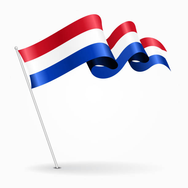 niederländische pin gewellte fahne. vektor-illustration. - holländische flagge stock-grafiken, -clipart, -cartoons und -symbole