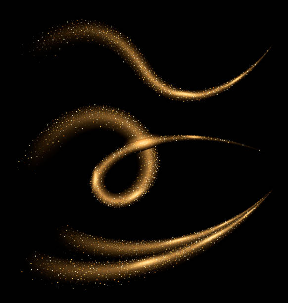Dynamic golden trail. Glittering trace of star dust Dynamic golden trail. Glittering trace of star dust. Vector motion elements fairy stock illustrations