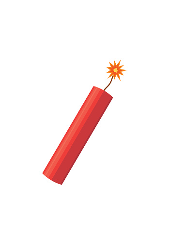 Dynamite bomb explosion with burning wick detonate. Aggression terrorism.