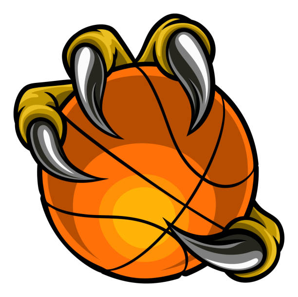 Eagle Bird Monster Claw Holding Basketball Ball Eagle, bird or monster claw or talons holding a basketball ball. Sports graphic. bird of prey stock illustrations