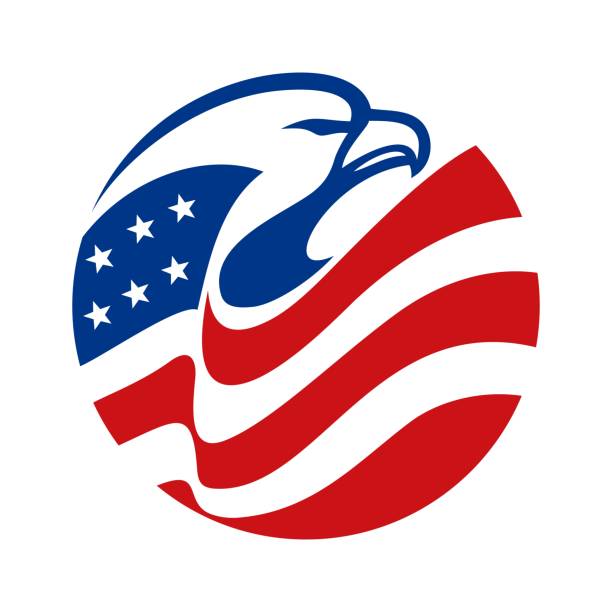 adler kopf amerikanische flagge kreis abstrakt - adler stock-grafiken, -clipart, -cartoons und -symbole