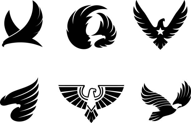 Eagle icons Eagle illustration, vector icon, , set of 6 eagles, eagle symbols bird of prey stock illustrations
