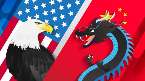 Eagle VS Dragon Vector illustration. Economic trade between USA and China concept.  china stock illustrations