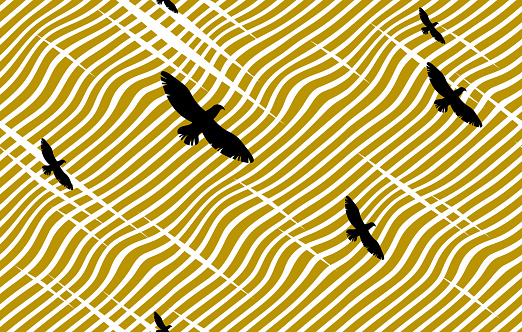 Eagles flying over desert seamless background, vector wallpaper seamless pattern, lined optical design.