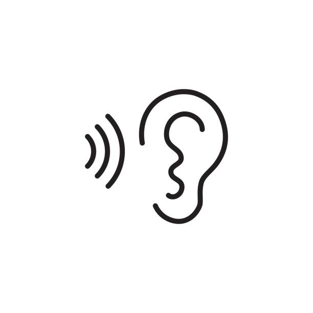 kulak ve ses dalgası siyah simgesi - hearing aids stock illustrations