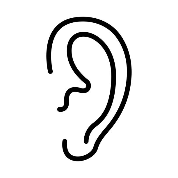 ilustraciones, imágenes clip art, dibujos animados e iconos de stock de icono de línea de oído, ilustración vectorial símbolo de contorno - oreja humana
