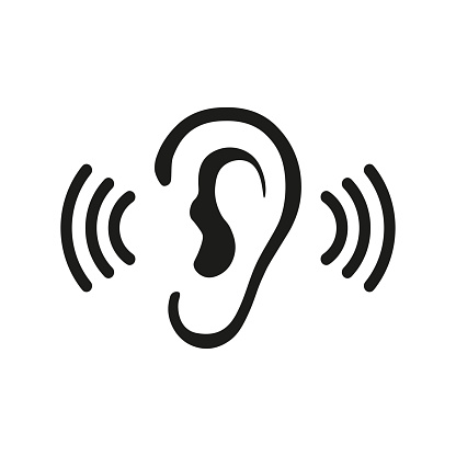 Ear listen vector icon on white background. Ear vector icon. Listening vector icon.