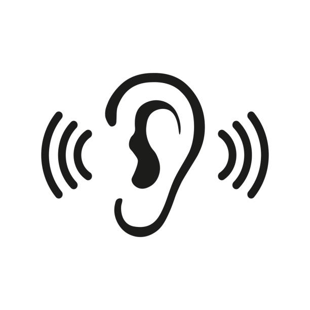 Ear Listening Hearing Audio Sound Waves vector icon Ear listen vector icon on white background. Ear vector icon. Listening vector icon. listening stock illustrations