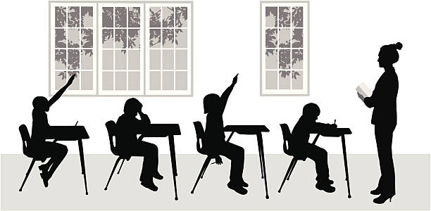 Early Grade Vector Silhouette A-Digit teacher silhouettes stock illustrations