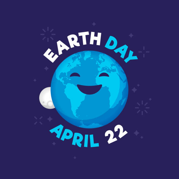 Earth Day April 22 Happy Earth Earth Day April 22 happy smiling earth message design. earth day stock illustrations