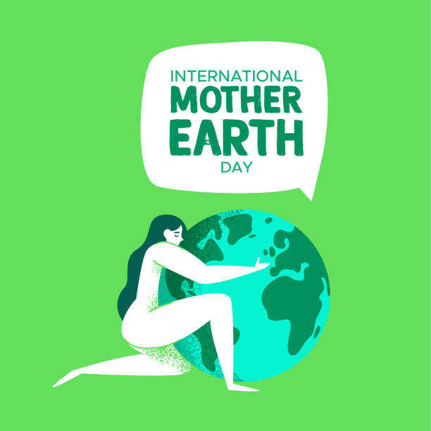 Earth Day card of mother nature hugging the planet International Mother Earth Day illustration of nature woman hugging the planet for environment love concept. mother nature stock illustrations