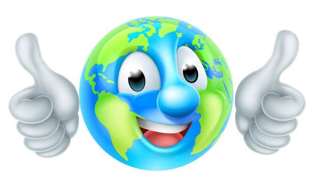 Earth Day Cartoon Character A happy world earth day mascot globe cartoon character giving thumbs up cool blue world stock illustrations