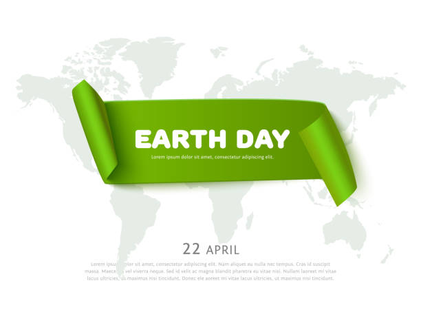 bildbanksillustrationer, clip art samt tecknat material och ikoner med earth day concept with green paper ribbon banner, world map - earth green background