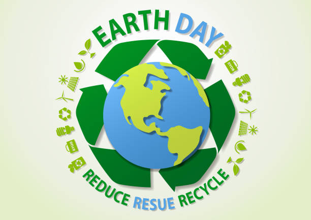 Earth Day Planet and Ecology Symbol The environmental conservation issue for the Earth Day with paper craft of earth globe and ecology symbol climate action stock illustrations