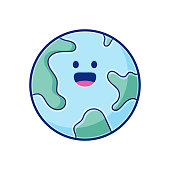Vector illustration of a cute Earth emoticon. Cut out design element on a white background.