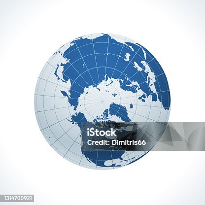 istock Earth globe, North Pole view. 1314700921