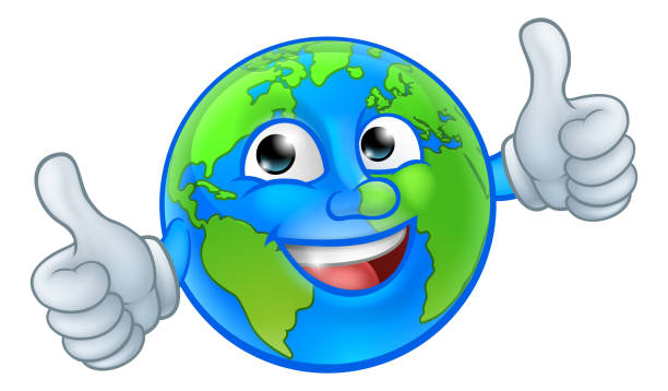 Earth Globe World Mascot Cartoon Character An earth globe world cartoon character mascot giving a thumbs up cool blue world stock illustrations