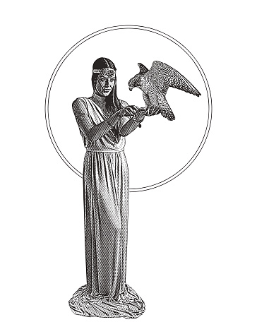 Earth Goddess holding Peregrine Falcon