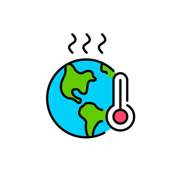 Earth heating as a symptom of global warming. Pixel perfect, editable stroke colorful ecology icon vector art illustration