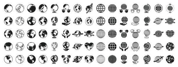 Earth icon set of various shapes  globe stock illustrations