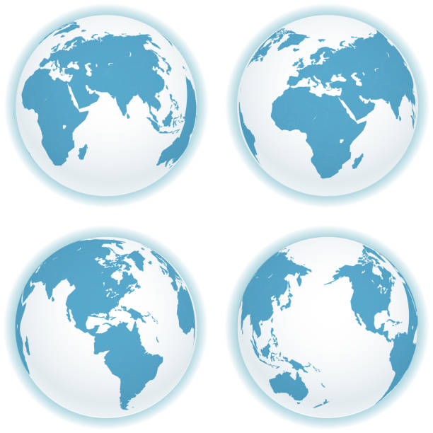 Earth map scheme isolated on white Vector icons collection pacific ocean stock illustrations