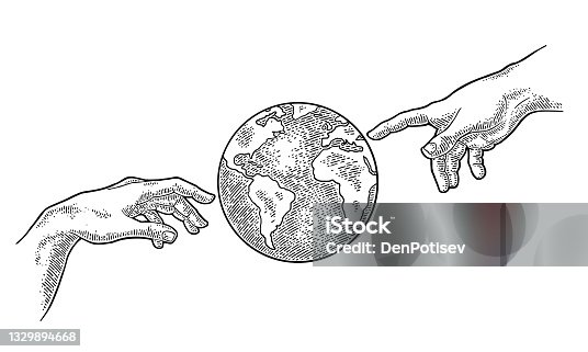 istock Earth planet globe. Vector black vintage engraving illustration 1329894668