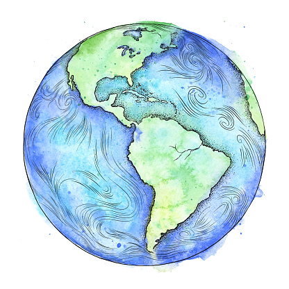 Earth Vector Illustration - Watercolor, Pen and Ink - Vector EPS10 Illustration