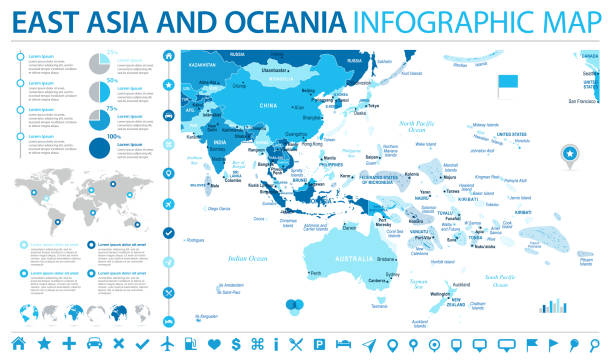 ilustrações, clipart, desenhos animados e ícones de sudeste da ásia e oceania map - info vetor gráfico ilustração - tonga