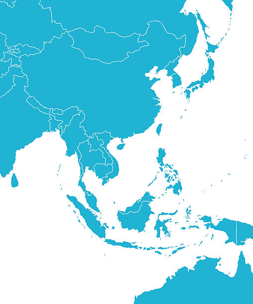 East Asia Map Empty Blue Map of East Asia east asia stock illustrations