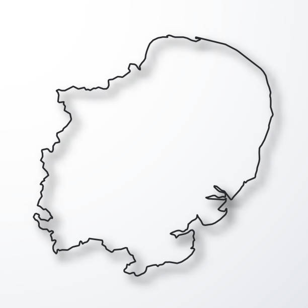 ilustrações de stock, clip art, desenhos animados e ícones de east of england map - black outline with shadow on white background - norwich