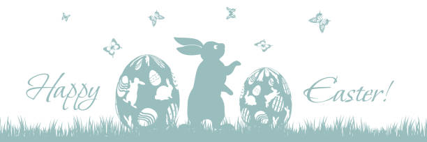 Easter! Abstract festive colorful silhouette of easter bunnies and eggs on isolated white background. Graphic vector illustration in flat style. Graphic vector illustration in EPS 10 format. easter sunday stock illustrations