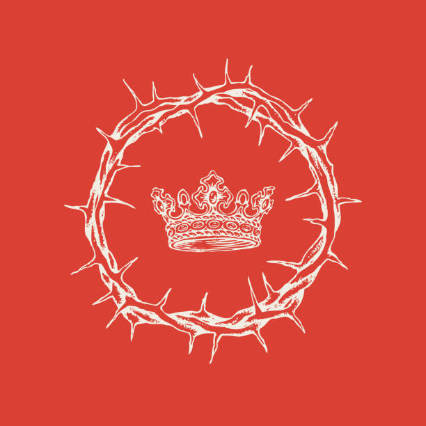 Easter banner with a crown of thorns and a crown  drawing of the good friday stock illustrations