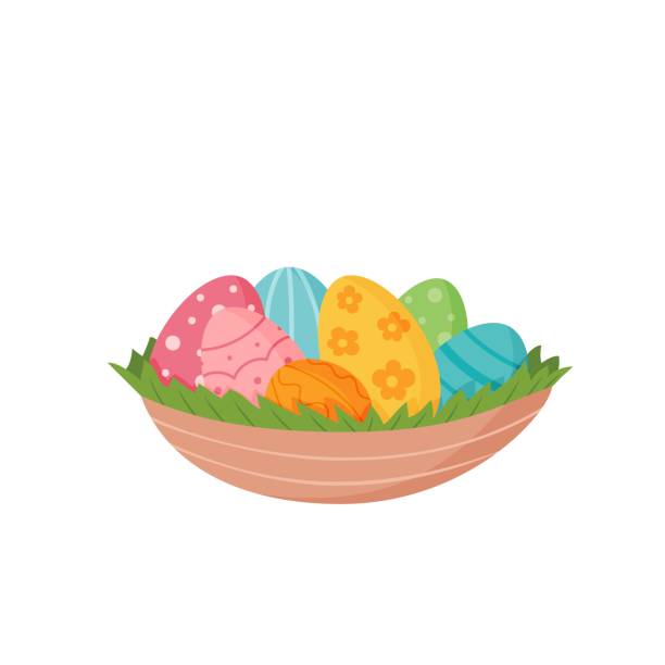 Easter basket with colorful eggs.Vector cartoon style. Easter basket with colorful eggs. Vector illustration in cartoon style. easter sunday stock illustrations