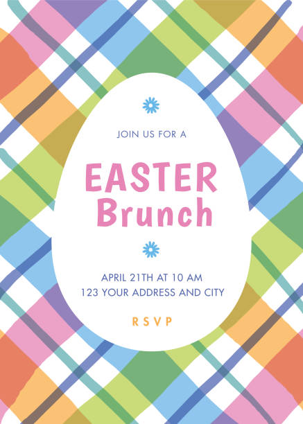 Easter Brunch invitation template with stripes.  easter sunday stock illustrations