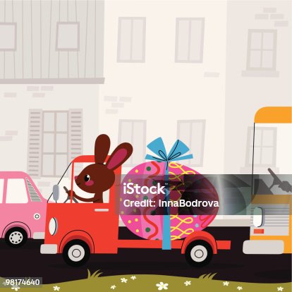 istock Easter Bunny, Egg and Lorry. 98174640