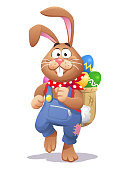 istock Easter Bunny With A Backpack Full Of Easter Eggs 1129303782