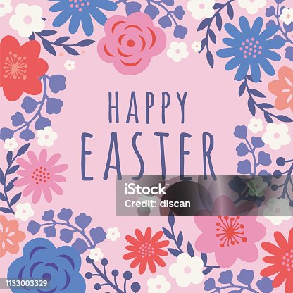 istock Easter card with flowers frame. 1133003329