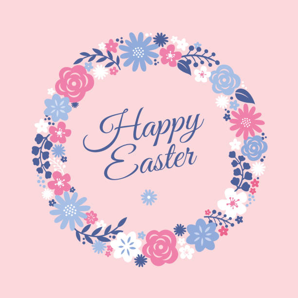 Easter card with flowers wreath.  easter sunday stock illustrations