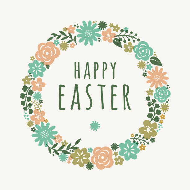 Easter card with flowers wreath  easter sunday stock illustrations