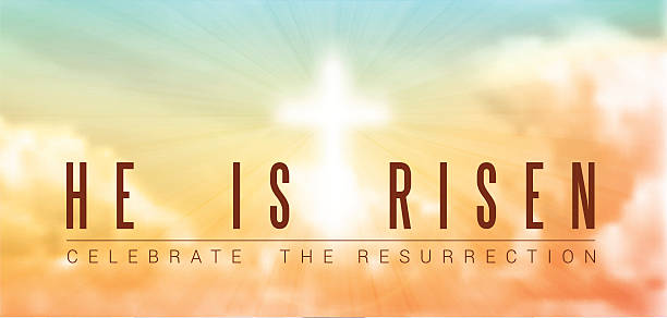 easter christian motive, resurrection easter christian motive,with text He is risen, vector illustration, eps 10 with transparency and gradient mesh religious cross backgrounds stock illustrations