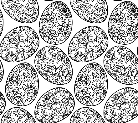 Easter Egg With Floral Patterns Coloring Page Stock Illustration