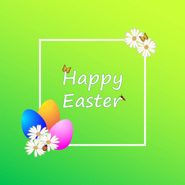 Easter Eggs Background Green Color Frame Poster Placard Greeting Card Postcard Sign  easter sunday stock illustrations