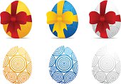 Colourful easter eggs with ornamental pattern and a bow