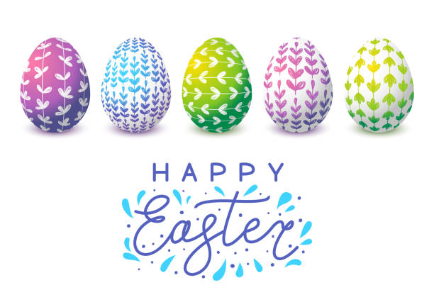 bildbanksillustrationer, clip art samt tecknat material och ikoner med påsk ägg med blommig utsmyckade i rad - easter egg
