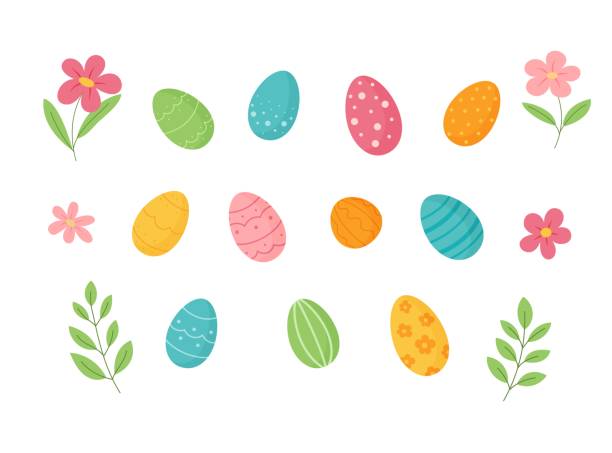 Easter eggs with flowers and leaves.Vector cartoon style. Easter eggs with flowers and leaves.Vector illustration in cartoon style. easter sunday stock illustrations