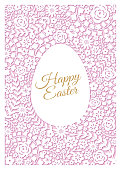Easter greeting card with flower frame - Illustration