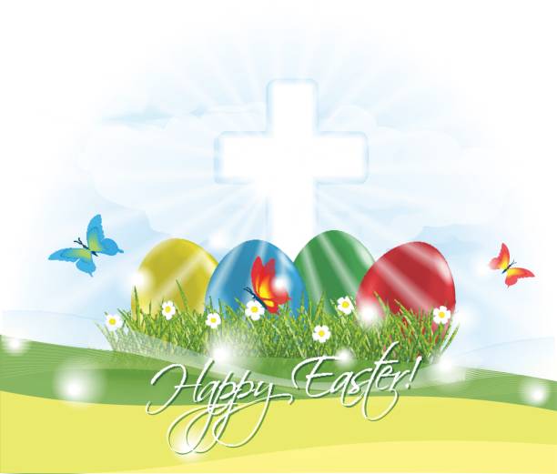 Easter greeting card. Vector illustration Easter greeting card. Vector illustration religious cross borders stock illustrations