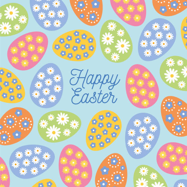 Easter greeting card with colorful eggs frame.  easter sunday stock illustrations
