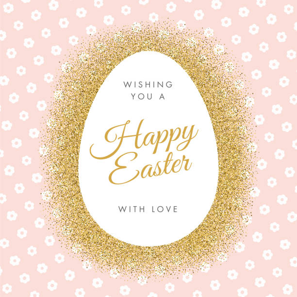 Easter greeting card with egg on glitter background.  easter sunday stock illustrations