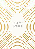 istock Easter greeting card with golden outline egg on white background. 1306674403